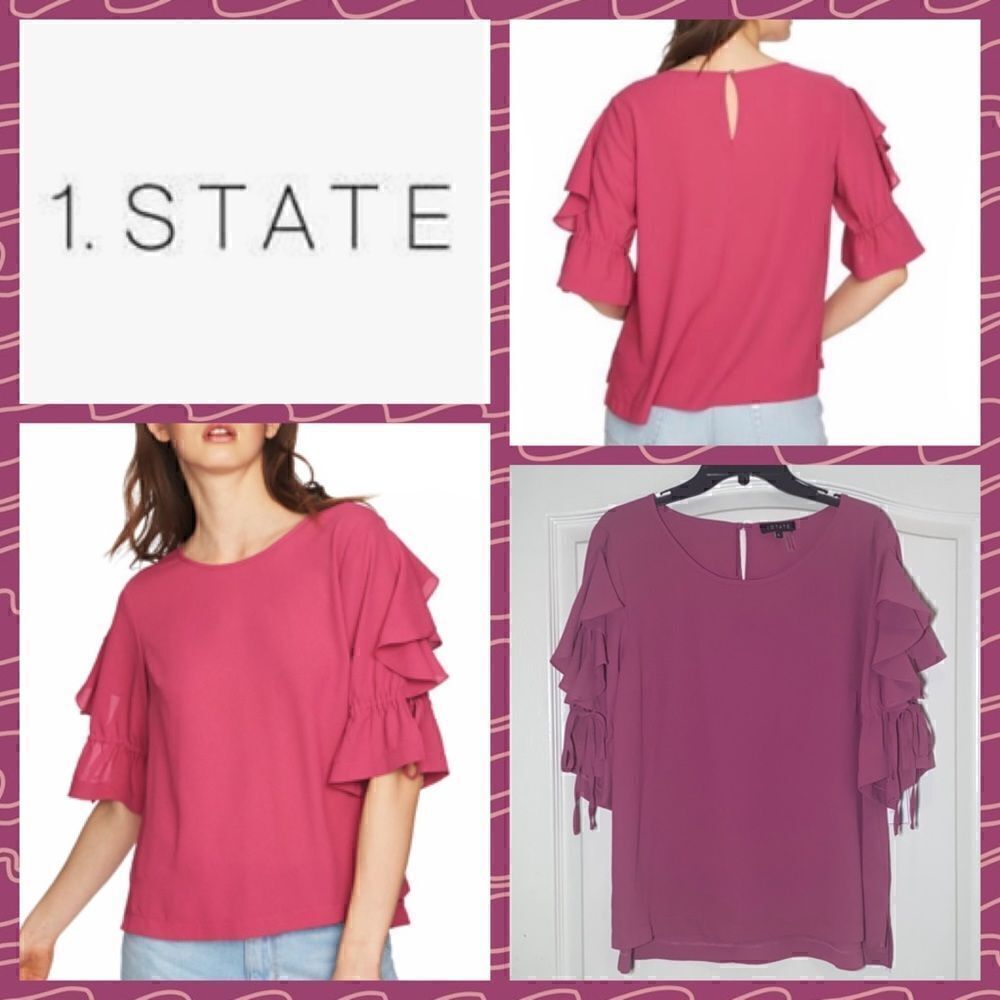 NWT MSRP $69 1.STATE Ruffle Tie Sleeve Blouse Women's Size Large